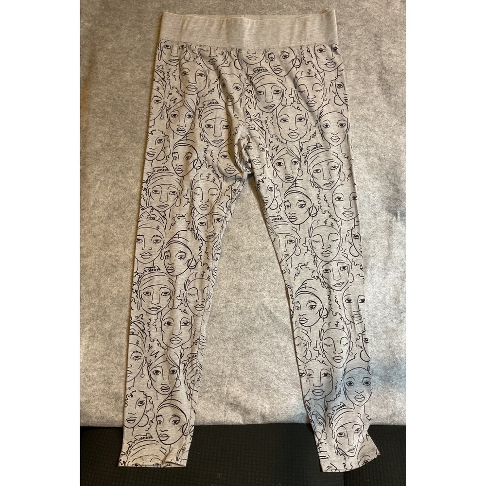 Well Worn Los Angeles Gray Line Art Face Print Leggings XXL Women Heather Gray